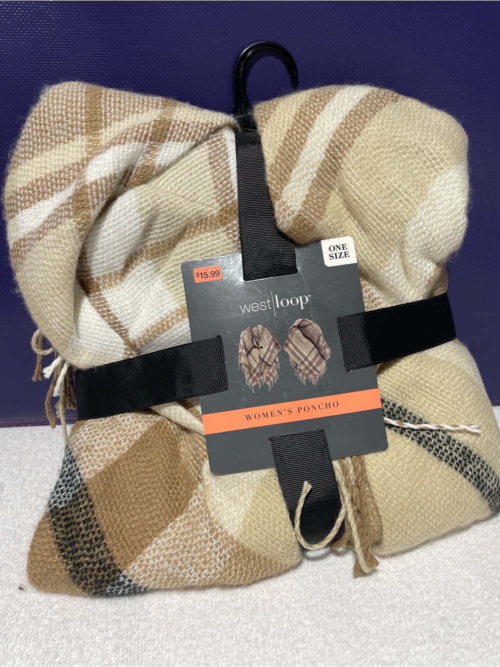west loop Plaid Wrap Scarf in Beige, Brown and Cream